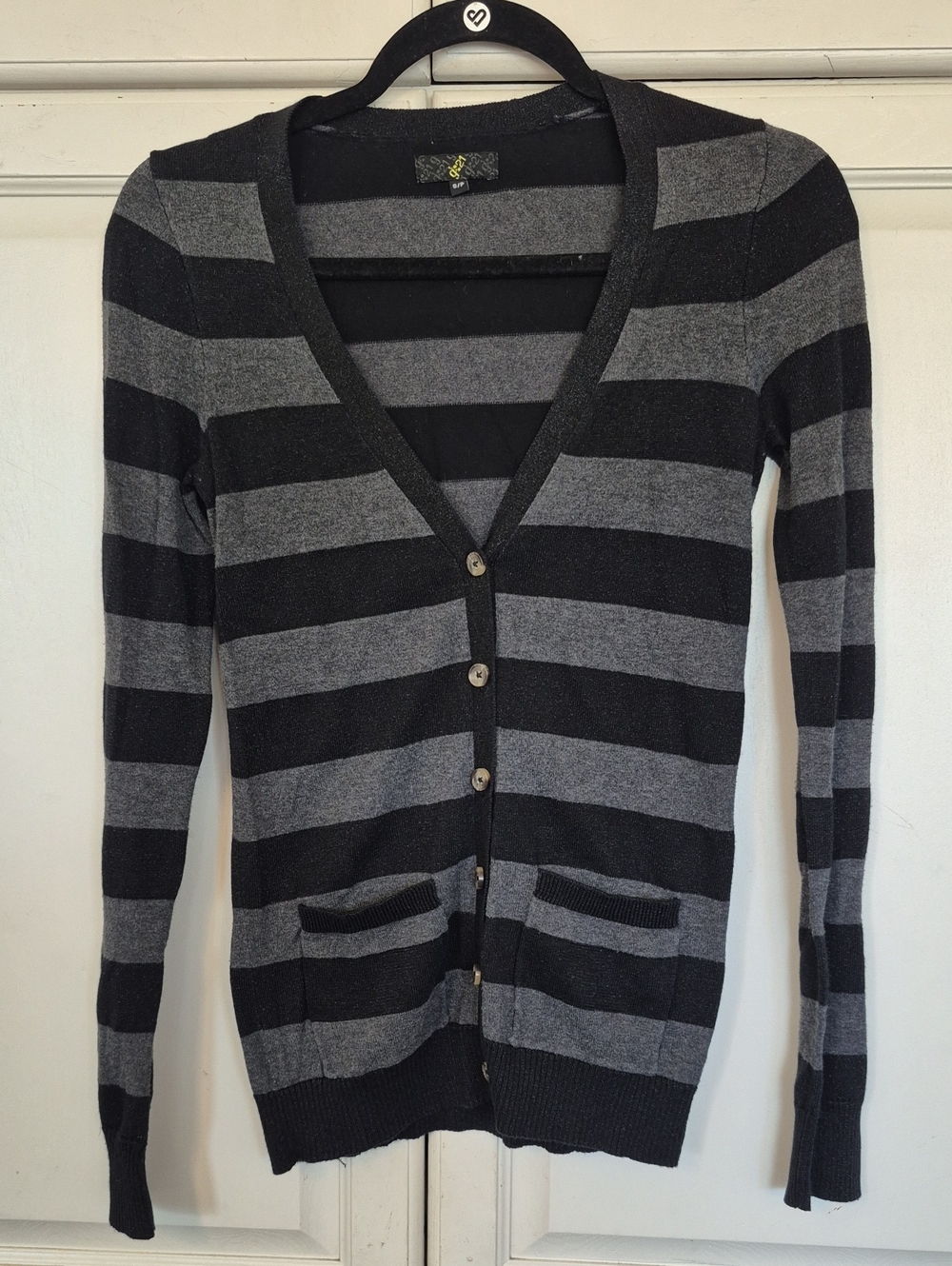 g:21 Black & Gray Striped Cardigan Y2K